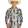 Shirts Rock & Roll Denim | Rock & Roll Denim Boys' Black Southwestern Print Long Sleeve Snap Western Shirt Sale