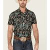 Shirts Rock & Roll Denim | Rock & Roll Denim Men'S Southwestern Print Short Sleeve Snap Brown & Teal Western Shirt Sale