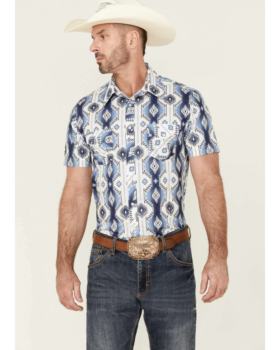 Shirts Rock & Roll Denim | Rock & Roll Denim Men'S Vertical Southwestern Print Short Sleeve Snap Western Shirt Online