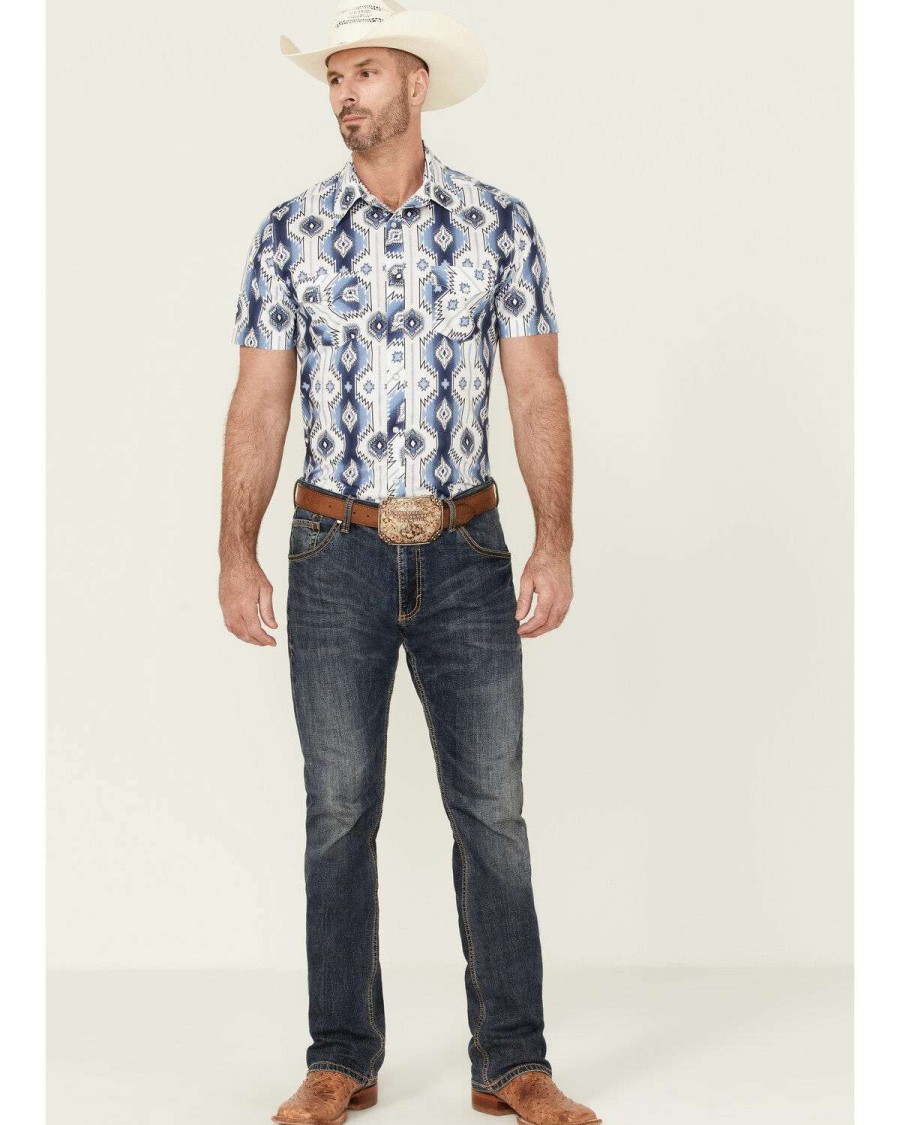 Shirts Rock & Roll Denim | Rock & Roll Denim Men'S Vertical Southwestern Print Short Sleeve Snap Western Shirt Online