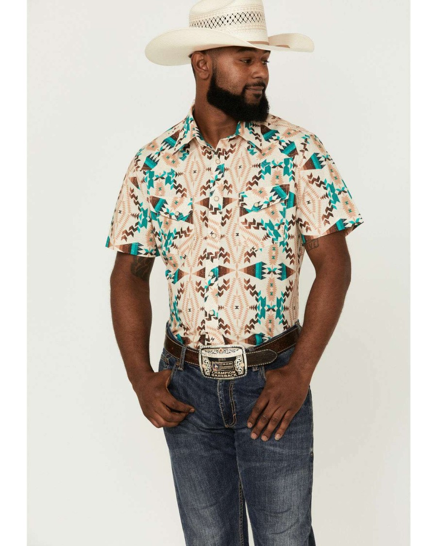 Shirts Rock & Roll Denim | Rock & Roll Denim Men'S Southwestern Print Short Sleeve Snap Western Shirt Outlet