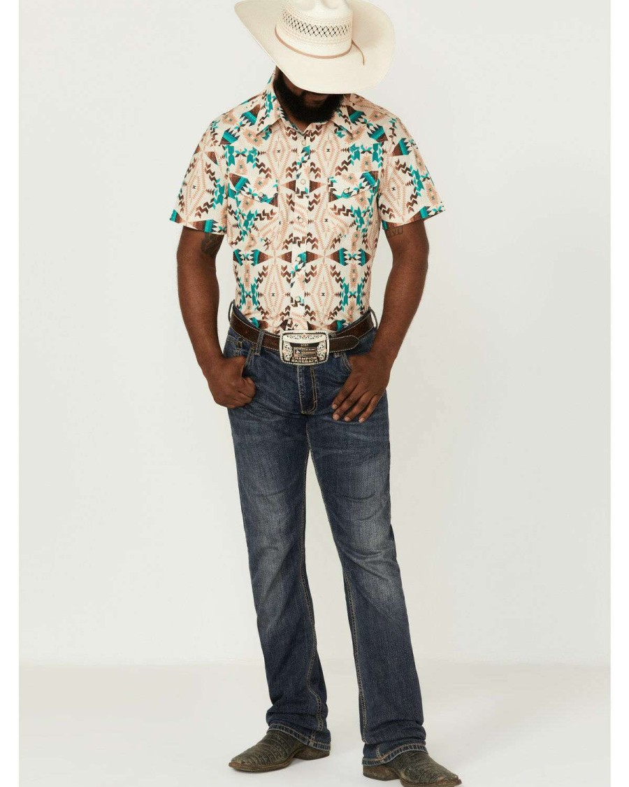 Shirts Rock & Roll Denim | Rock & Roll Denim Men'S Southwestern Print Short Sleeve Snap Western Shirt Outlet