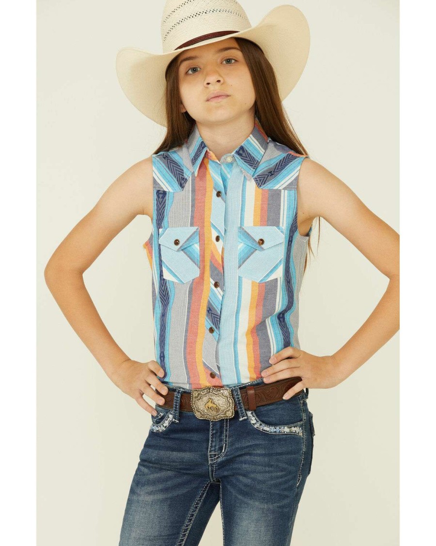 Shirts Rock & Roll Denim | Rock & Roll Denim Girls' Serape Southwestern Print Sleeveless Snap Western Shirt Discount