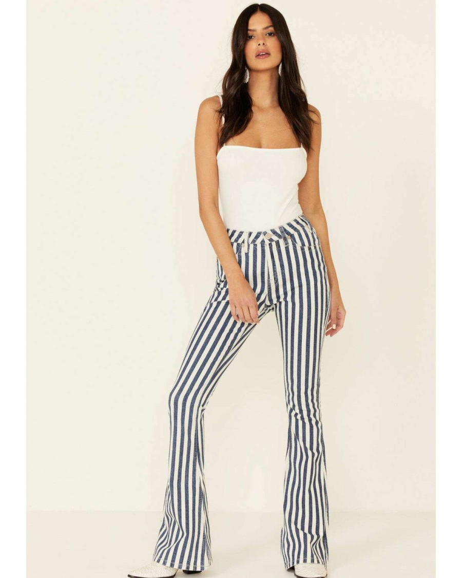 Jeans Rock & Roll Denim | Rock & Roll Denim Women'S Stripe High-Rise Flare Jeans Sale