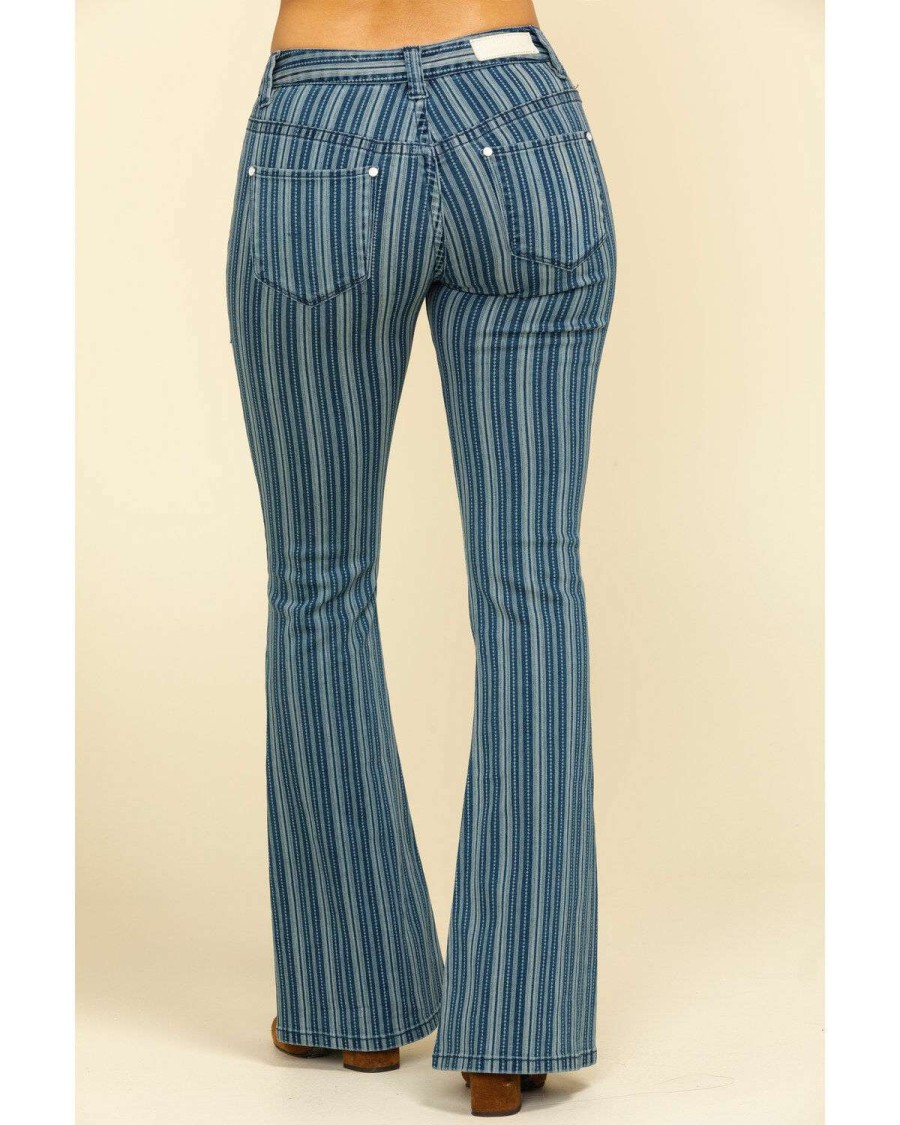 Jeans Rock & Roll Denim | Rock & Roll Denim Women'S Denim Stripe Flare Jeans Online