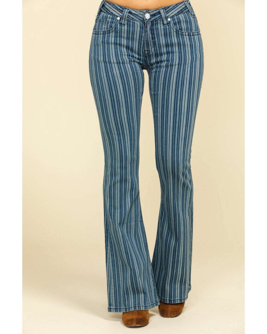 Jeans Rock & Roll Denim | Rock & Roll Denim Women'S Denim Stripe Flare Jeans Online