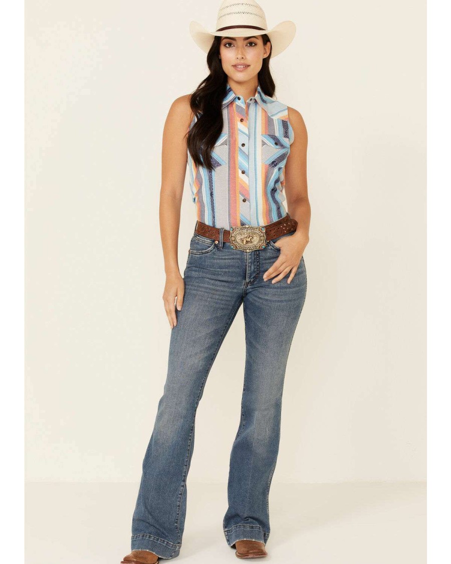 Shirts Rock & Roll Denim | Rock & Roll Denim Women'S Southwestern Stripe Snap Sleeveless Western Shirt Sale