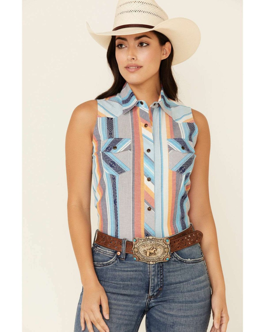 Shirts Rock & Roll Denim | Rock & Roll Denim Women'S Southwestern Stripe Snap Sleeveless Western Shirt Sale