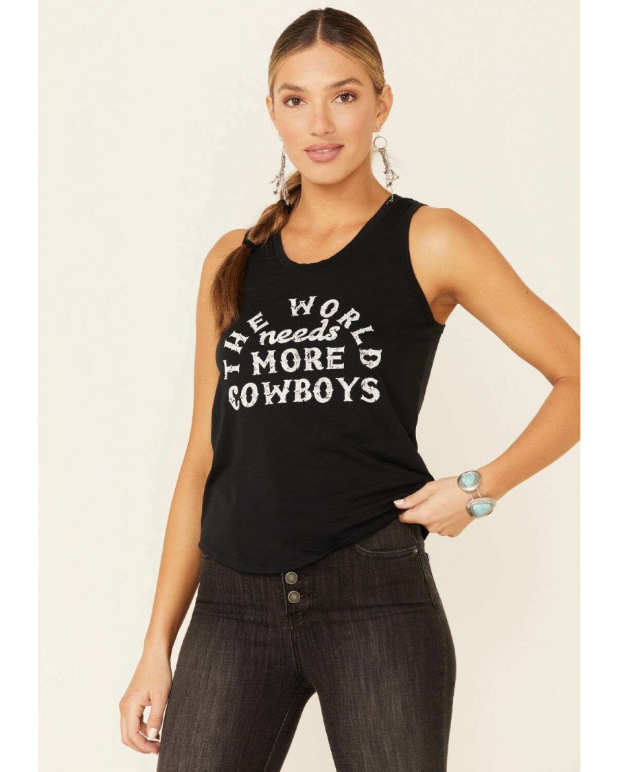 Tops Rock & Roll Denim | Rock & Roll Denim Women'S The World Needs More Cowboys Graphic Tank Top Outlet