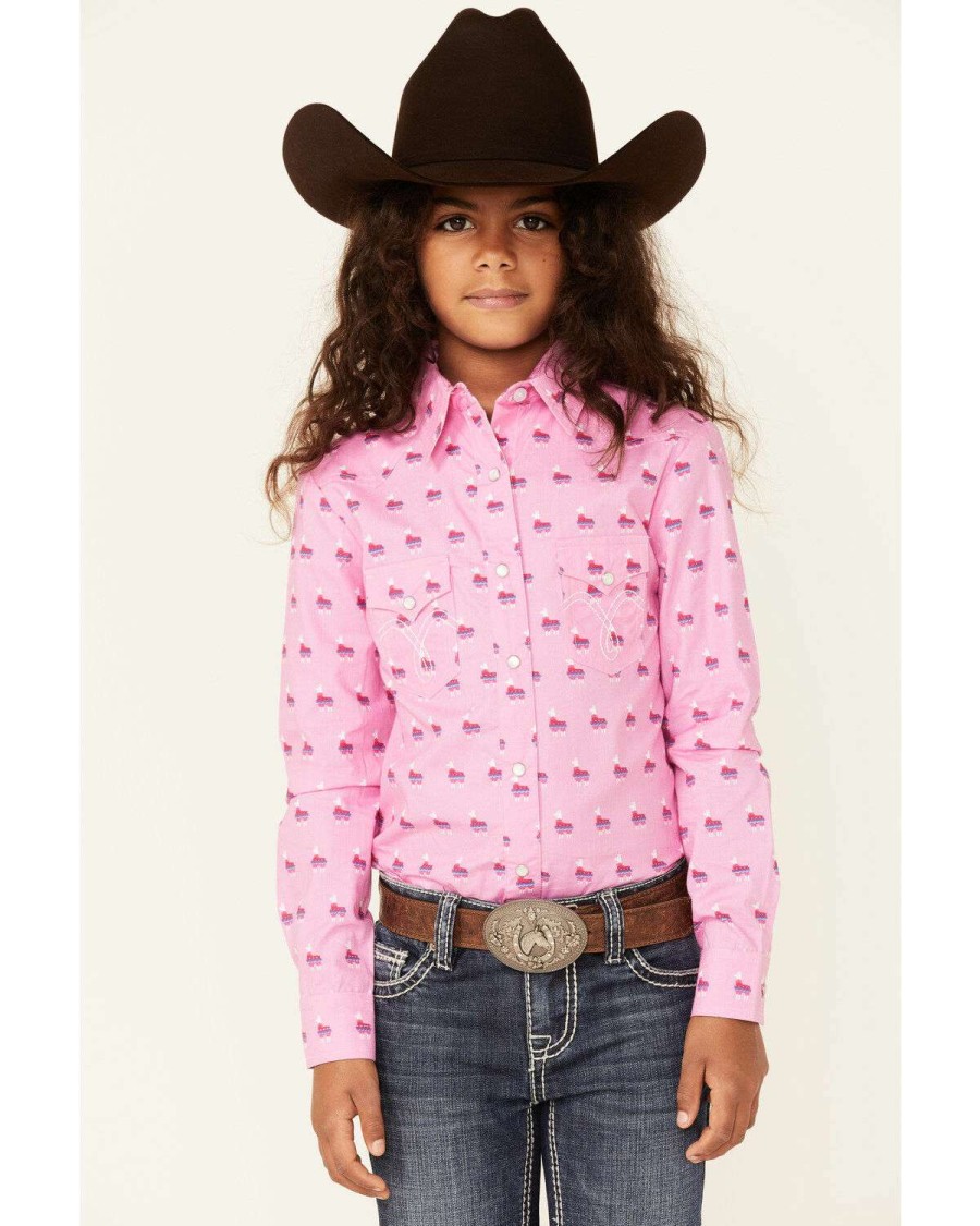 Shirts Rock & Roll Denim | Rock & Roll Denim Girls' Llama Print Long Sleeve Western Shirt Discount