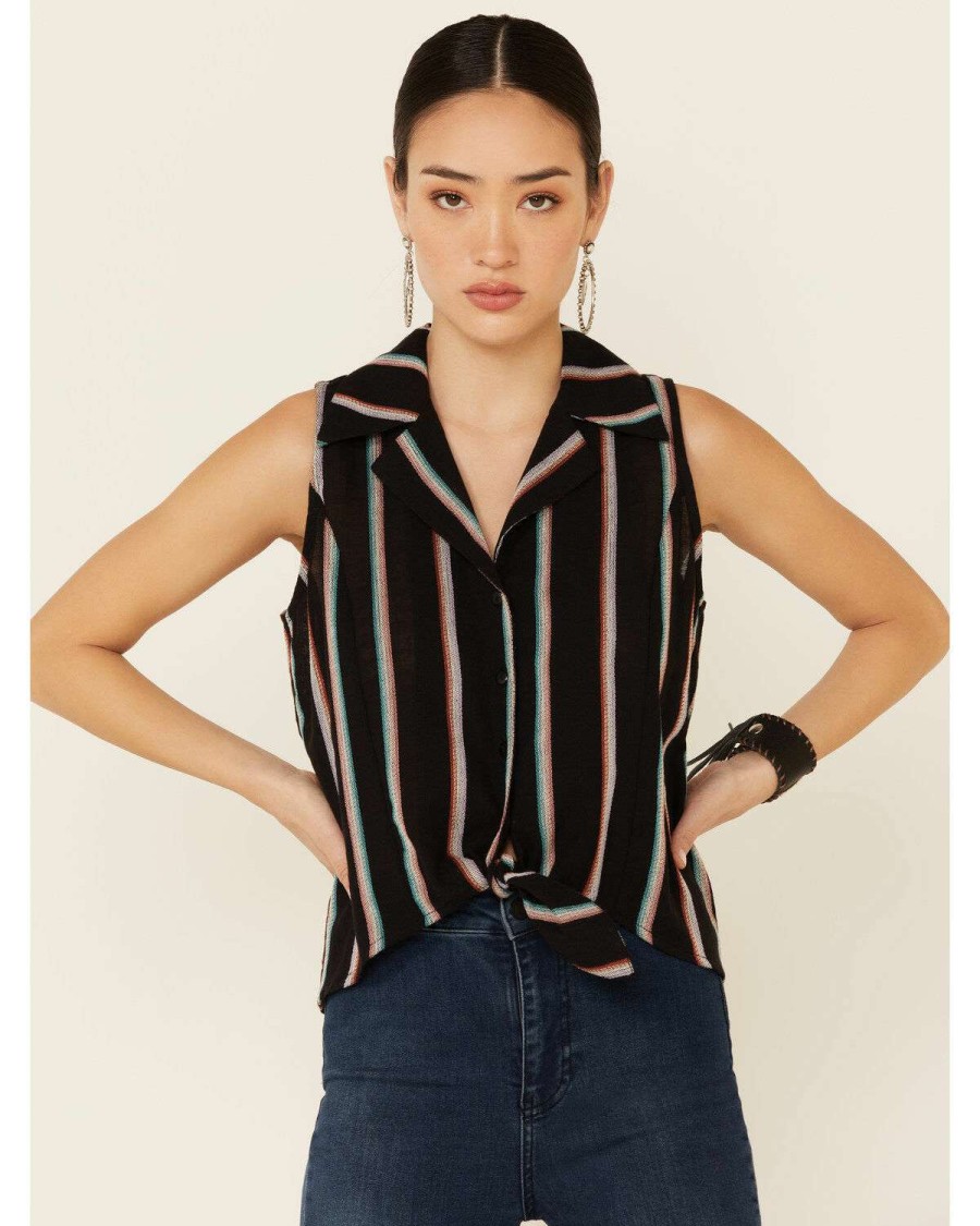 Shirts Rock & Roll Denim | Rock & Roll Denim Women'S Serape Stripe Tie-Front Sleeveless Button-Down Western Shirt Outlet