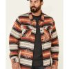 Shirts Rock & Roll Denim | Rock & Roll Denim Men'S Red & Tan Southwestern Jacquard Print Snap-Front Shirt Jacket Discount