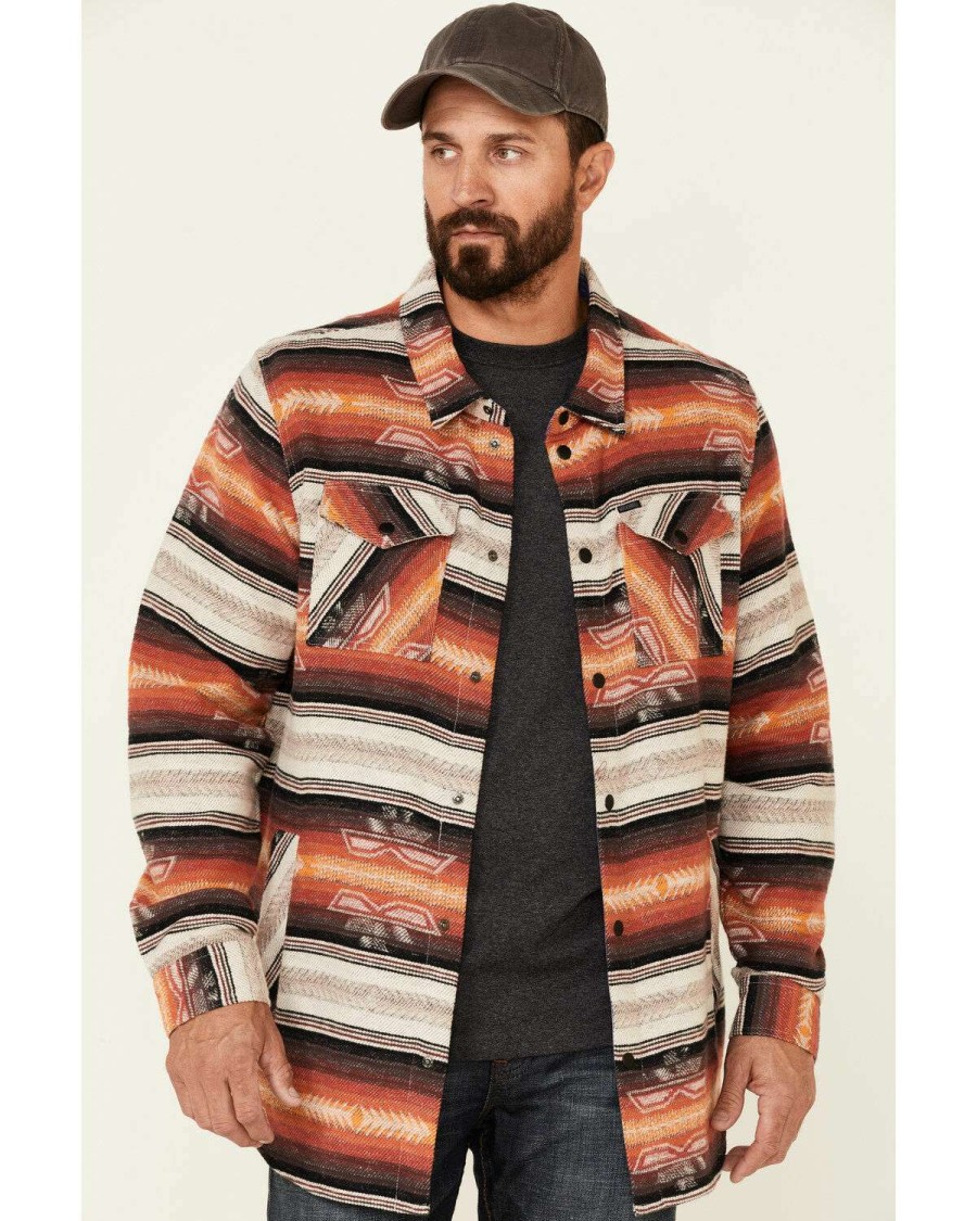 Shirts Rock & Roll Denim | Rock & Roll Denim Men'S Red & Tan Southwestern Jacquard Print Snap-Front Shirt Jacket Discount