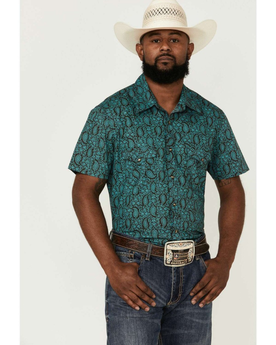 Shirts Rock & Roll Denim | Rock & Roll Denim Men'S Paisley Print Short Sleeve Snap Western Shirt Online