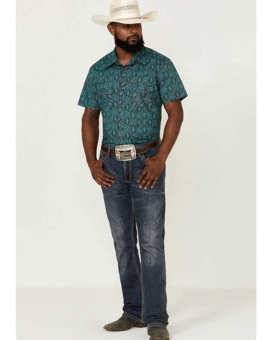 Shirts Rock & Roll Denim | Rock & Roll Denim Men'S Paisley Print Short Sleeve Snap Western Shirt Online