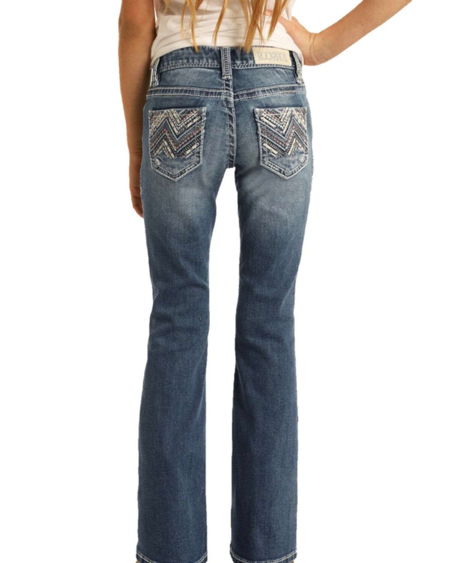 Jeans Rock & Roll Denim | Rock & Roll Denim Girls' Vintage Faded Extra Stretch Bootcut Jeans Outlet