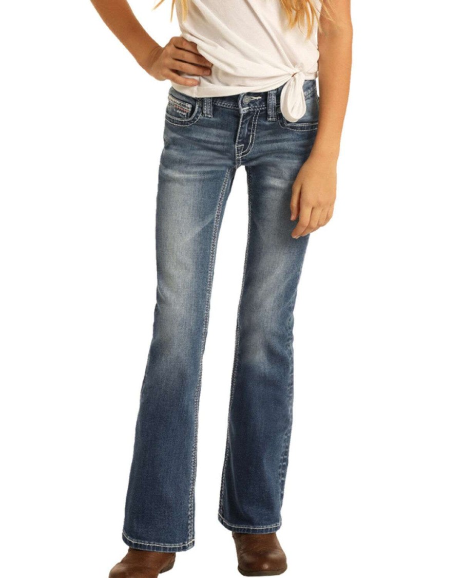 Jeans Rock & Roll Denim | Rock & Roll Denim Girls' Vintage Faded Extra Stretch Bootcut Jeans Outlet