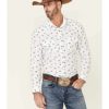 Shirts Rock & Roll Denim | Rock & Roll Denim Men'S Vintage 46 White Floral Print Long Sleeve Snap Western Shirt Outlet