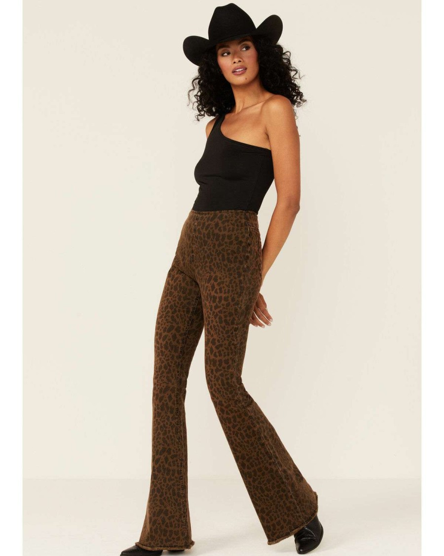 Jeans Rock & Roll Denim | Rock & Roll Denim Women'S Leopard Print Flare Leg Jeans Outlet