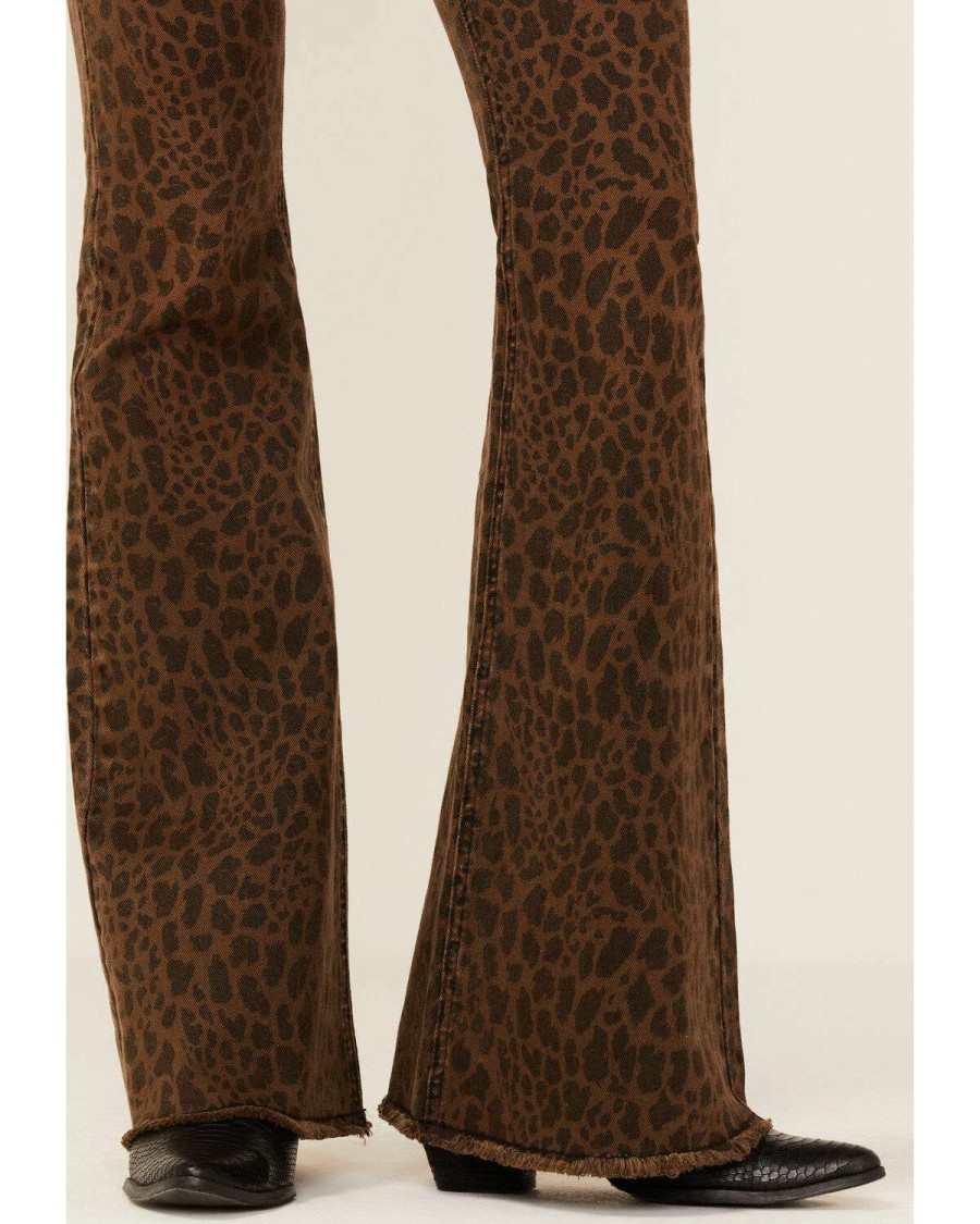 Jeans Rock & Roll Denim | Rock & Roll Denim Women'S Leopard Print Flare Leg Jeans Outlet