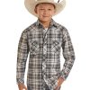 Shirts Rock & Roll Denim | Rock & Roll Denim Boys' Grey Plaid Long Sleeve Western Shirt Outlet