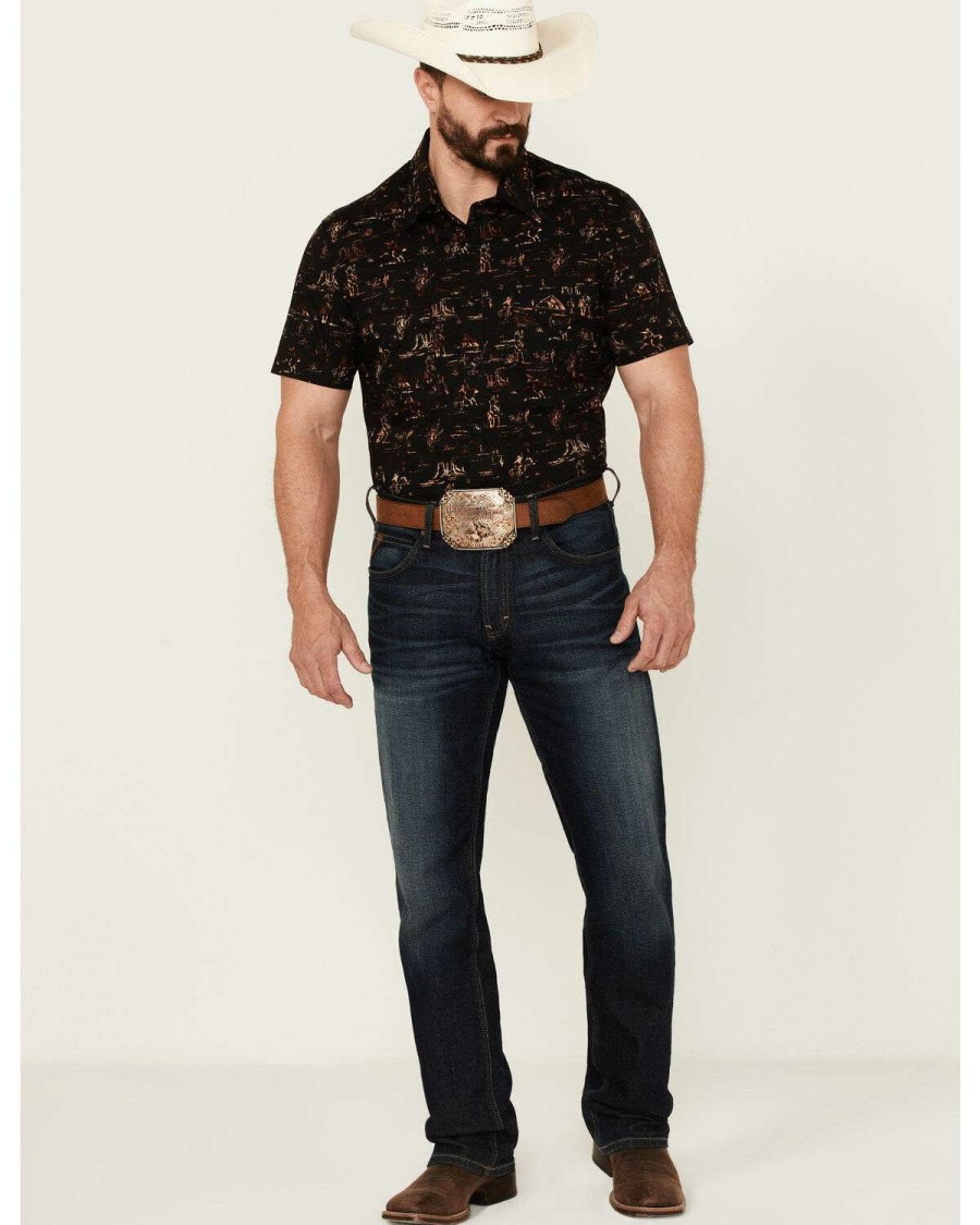 Shirts Rock & Roll Denim | Rock & Roll Denim Men'S Black Desert Print Short Sleeve Snap Western Shirt Limited Edition