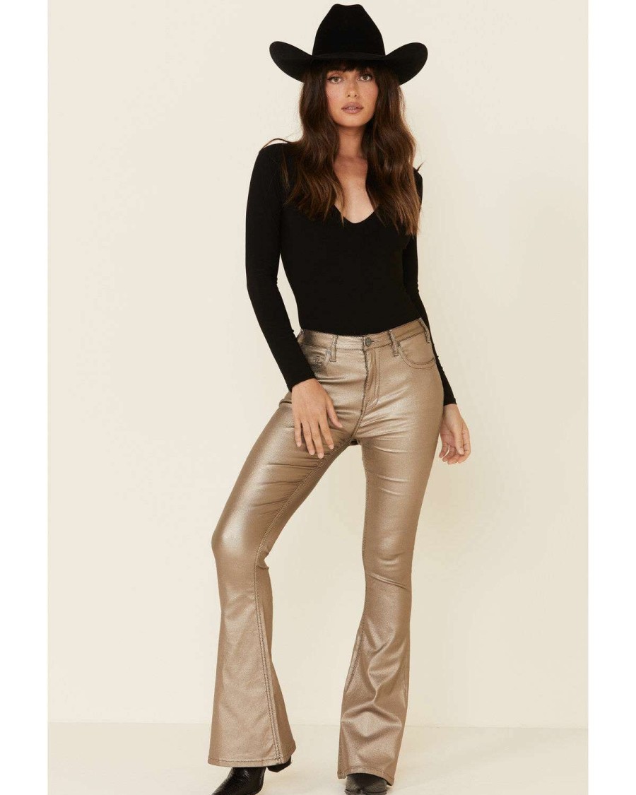 Jeans Rock & Roll Denim | Rock & Roll Denim Women'S Gold Flare Jeans Limited Edition