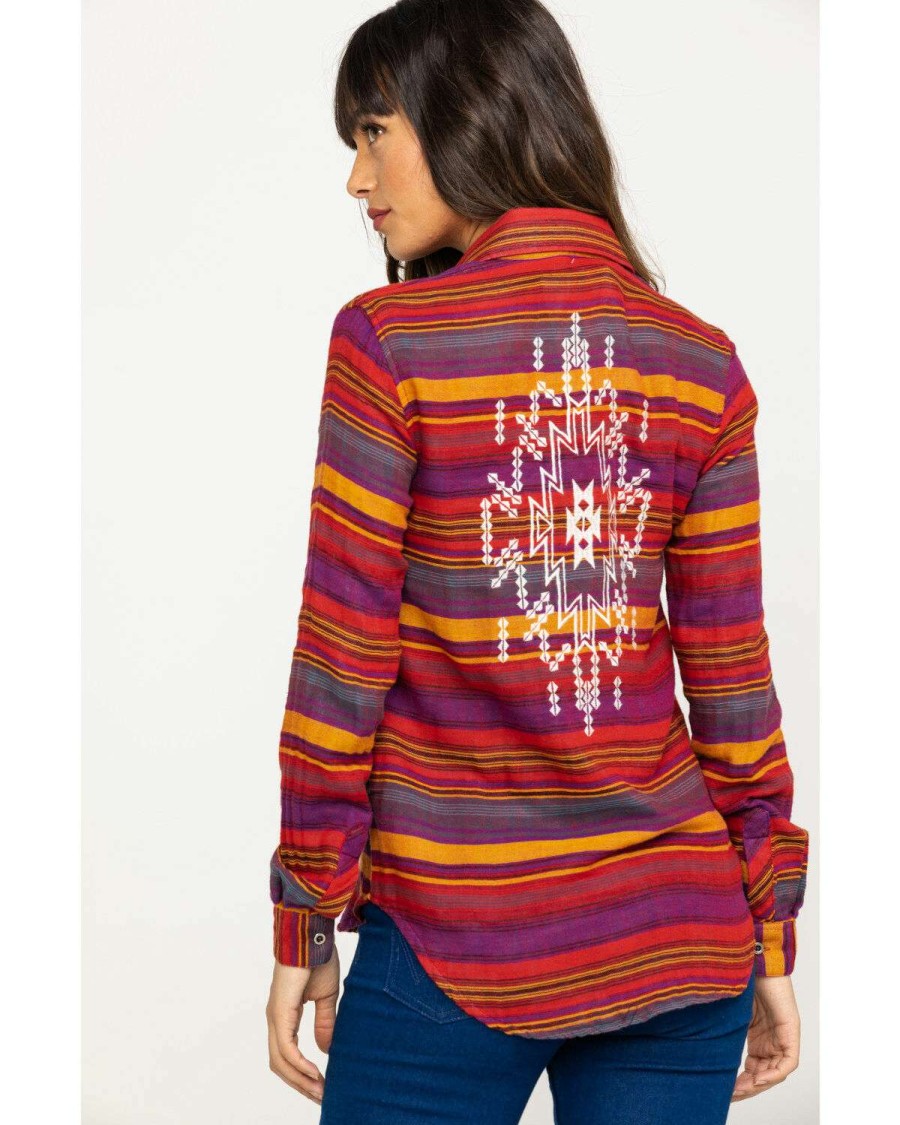 Shirts Rock & Roll Denim | Rock & Roll Denim Women'S Rust Serape Stripe Southwestern Embroidered Long Sleeve Western Shirt Outlet