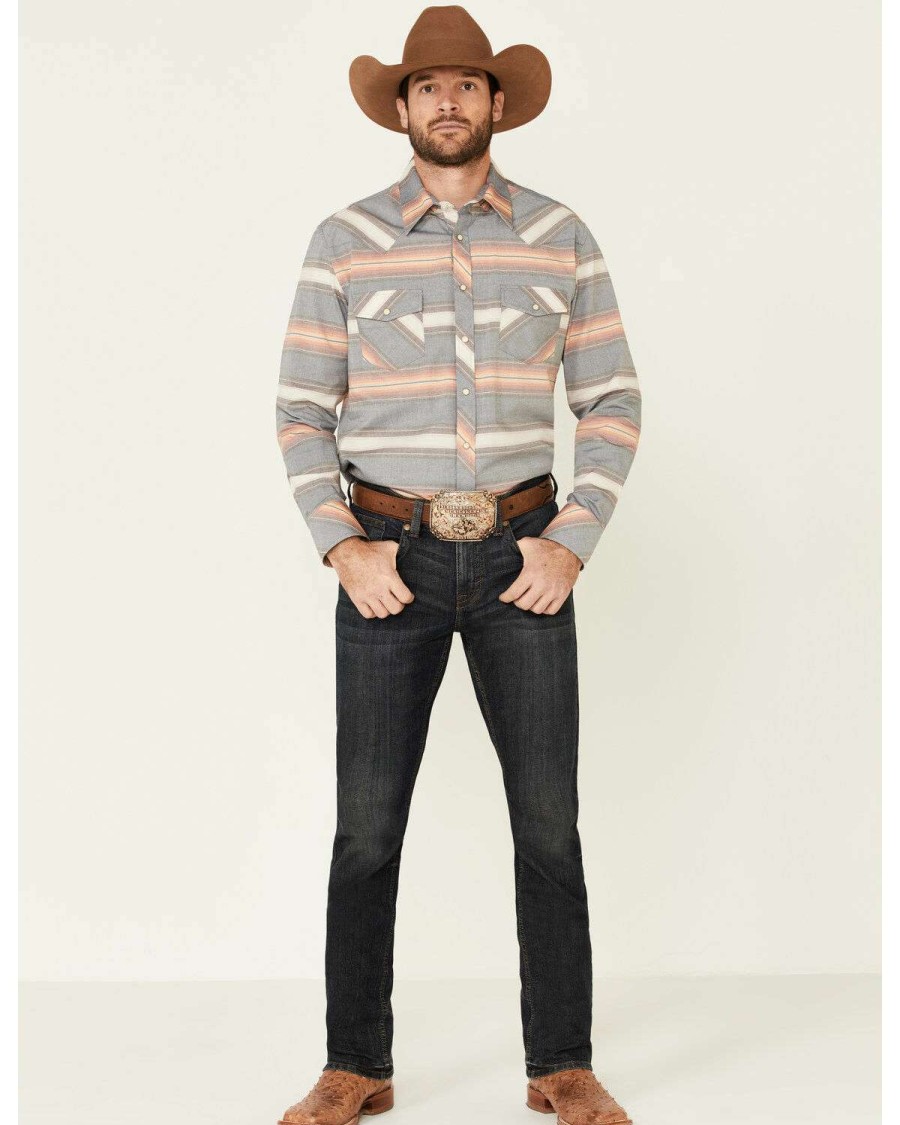 Shirts Rock & Roll Denim | Rock & Roll Denim Men'S Vintage 46 Navy Striped Long Sleeve Western Shirt Online