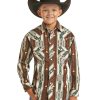 Shirts Rock & Roll Denim | Rock & Roll Denim Boys' Tan Striped Southwestern Print Long Sleeve Western Shirt Limited Edition