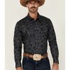 Shirts Rock & Roll Denim | Rock & Roll Denim Men'S Charcoal Distressed Floral Print Long Sleeve Snap Western Shirt Limited Edition