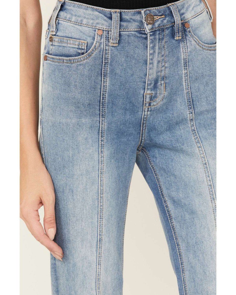 Jeans Rock & Roll Denim | Rock & Roll Denim Women'S High Rise Slit Denim Trouser Jeans Sale