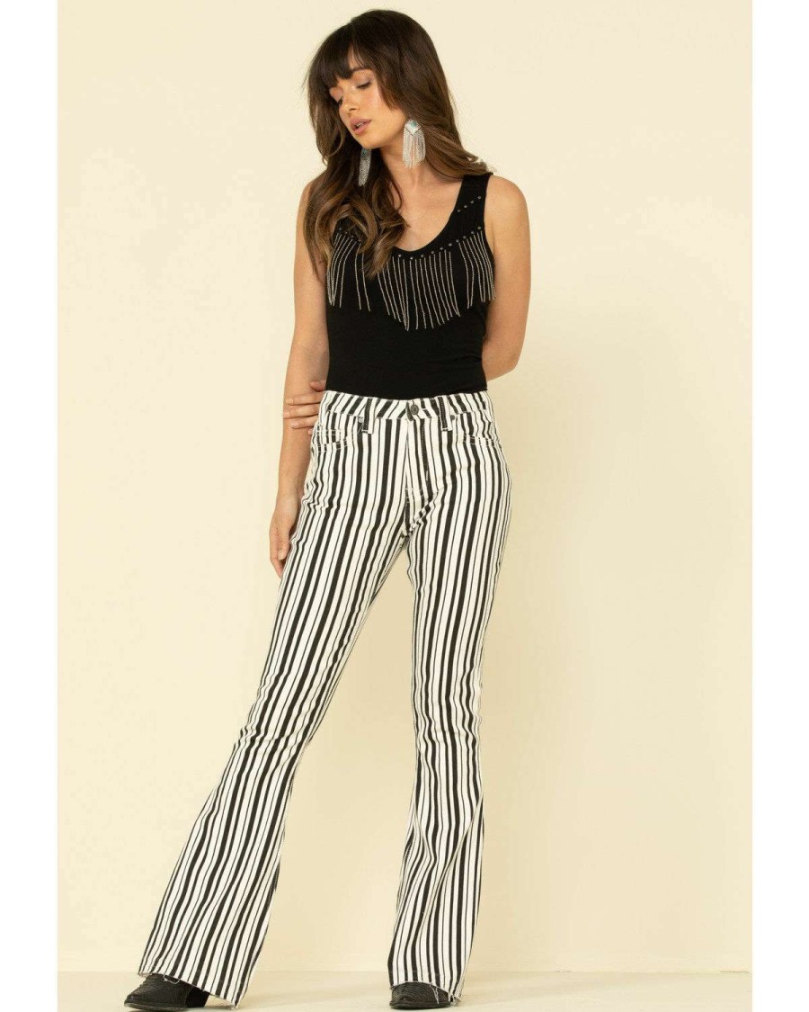 Jeans Rock & Roll Denim | Rock & Roll Denim Women'S Stripe High Rise Flare Jeans Sale