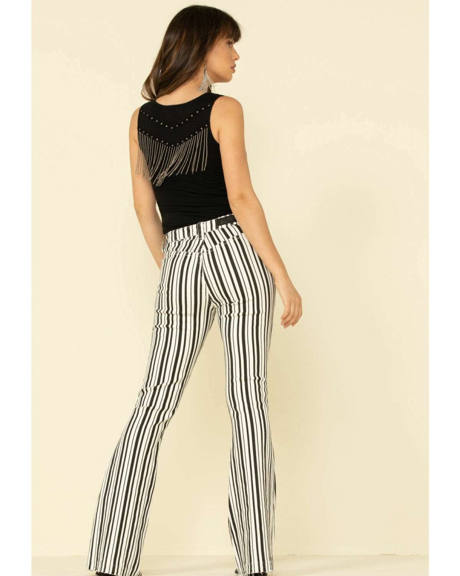 Jeans Rock & Roll Denim | Rock & Roll Denim Women'S Stripe High Rise Flare Jeans Sale