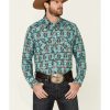 Shirts Rock & Roll Denim | Rock & Roll Denim Men'S Teal Southwestern Print Long Sleeve Western Shirt Limited Edition