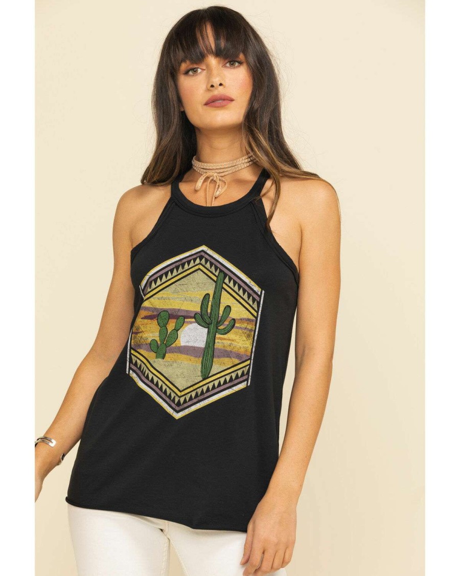 Tops Rock & Roll Denim | Rock & Roll Denim Women'S Cactus Geo Graphic Tank Top Discount