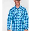 Shirts Rock & Roll Denim | Rock & Roll Denim Men'S Crinkle Washed Yarn Dye Plaid Long Sleeve Western Shirt Outlet