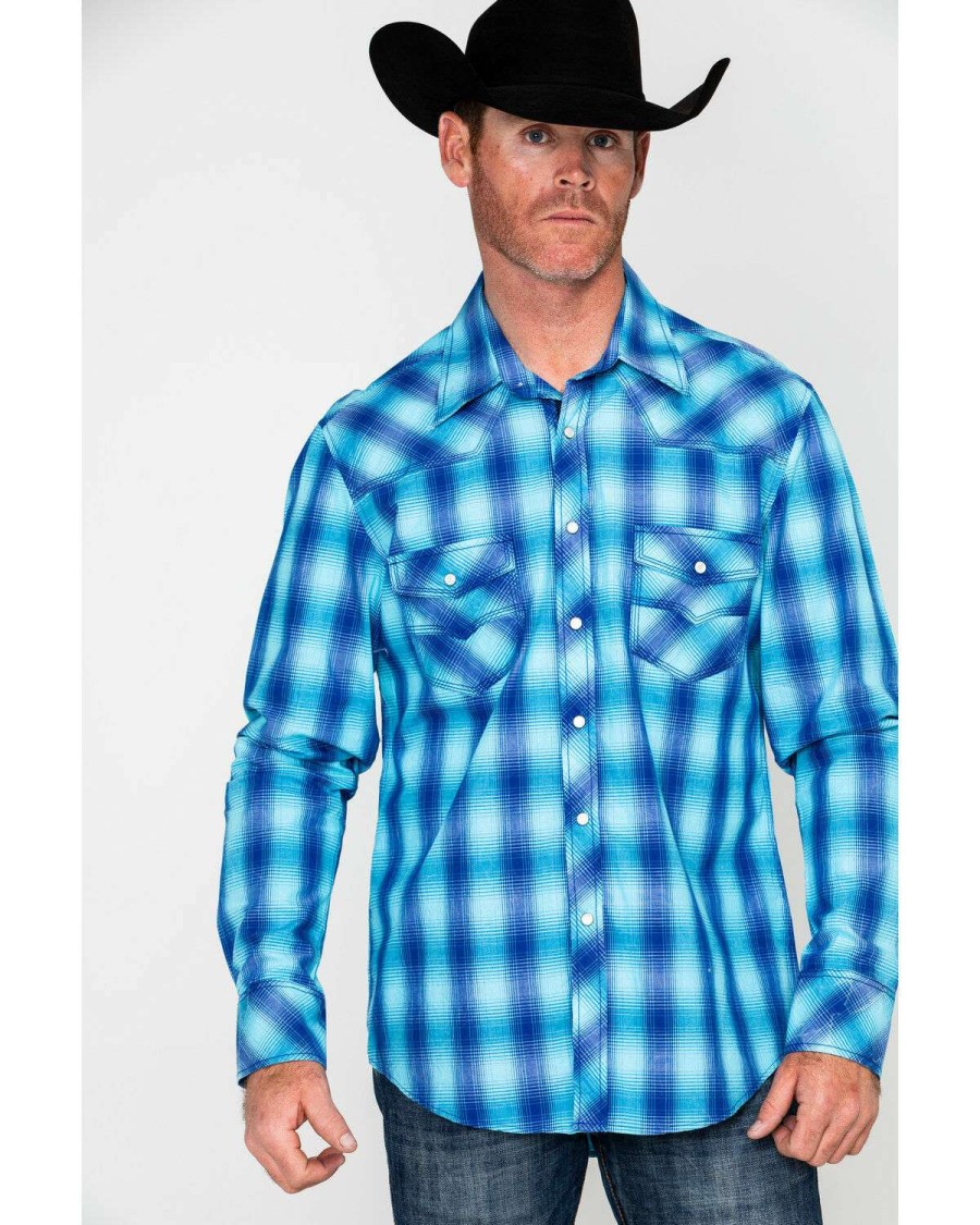 Shirts Rock & Roll Denim | Rock & Roll Denim Men'S Crinkle Washed Yarn Dye Plaid Long Sleeve Western Shirt Outlet