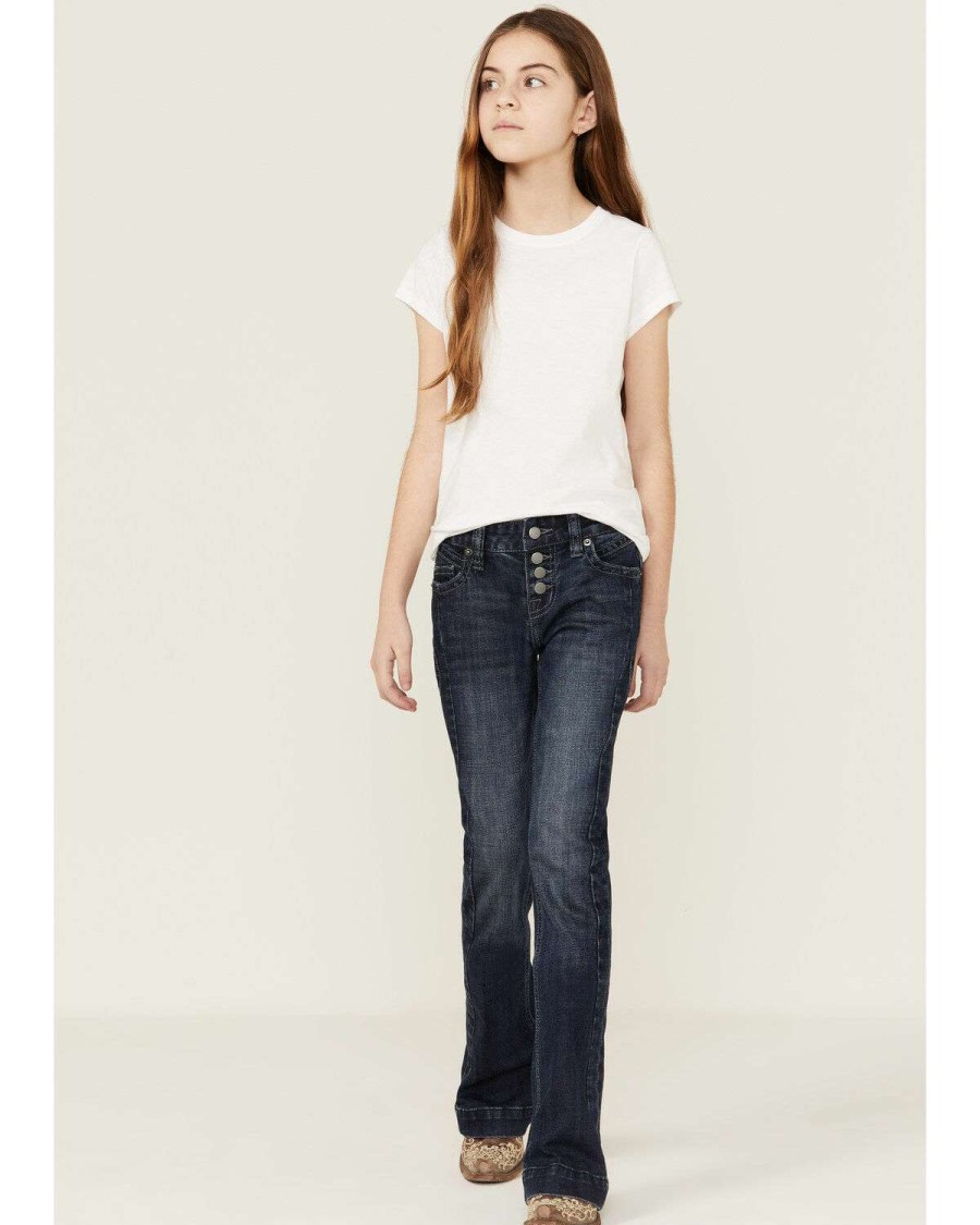 Jeans Rock & Roll Denim | Rock & Roll Denim Girls' Faux Button Trouser Jeans Sale