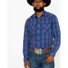 Shirts Rock & Roll Denim | Rock & Roll Denim Men'S Indigo Plaid Long Sleeve Western Shirt Online