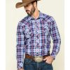 Shirts Rock & Roll Denim | Rock & Roll Denim Men'S Ombre Crinkle Plaid Long Sleeve Western Shirt Online