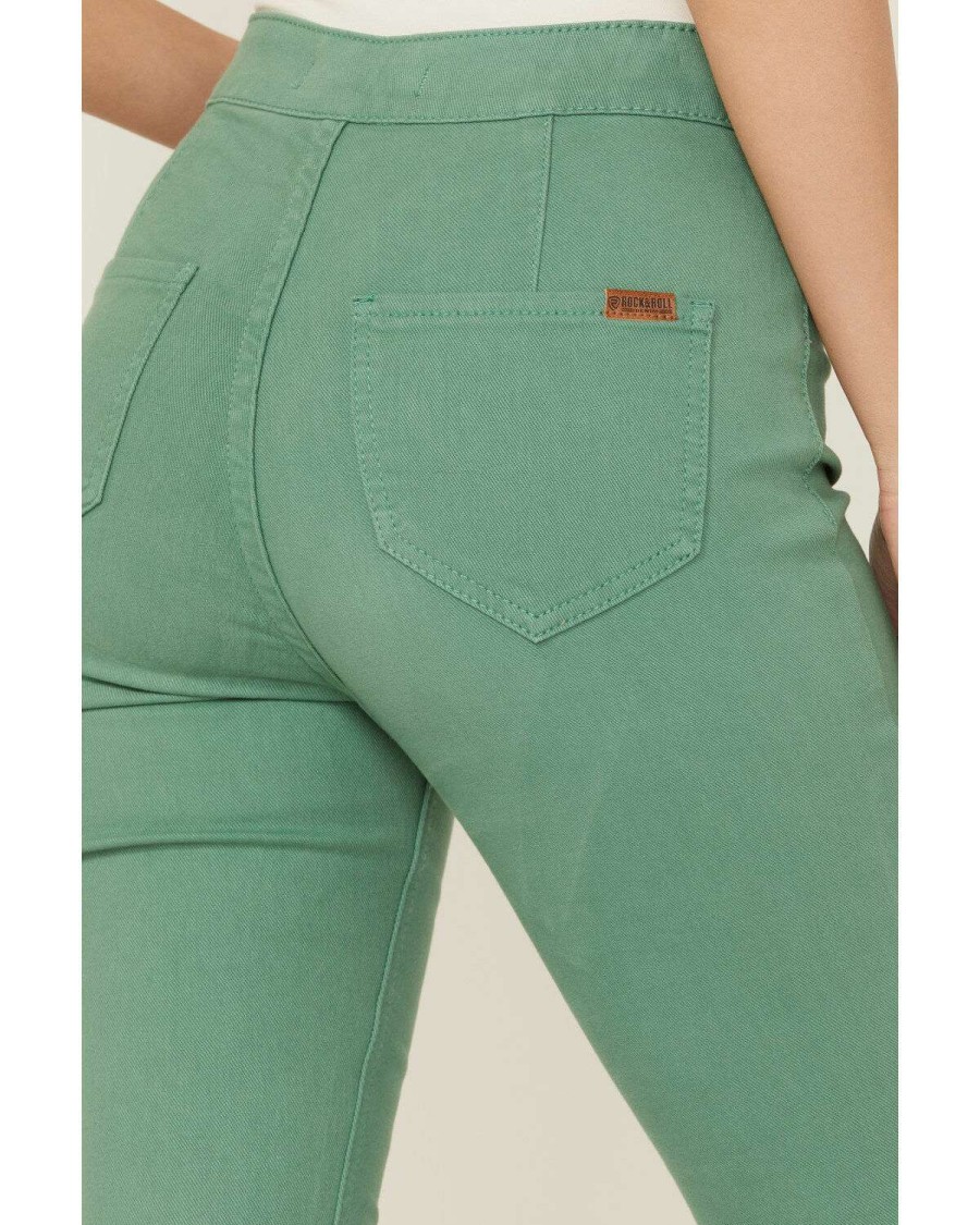 Jeans Rock & Roll Denim | Rock & Roll Denim Women'S Jade Green Bargain Bell Flare Jeans Limited Edition