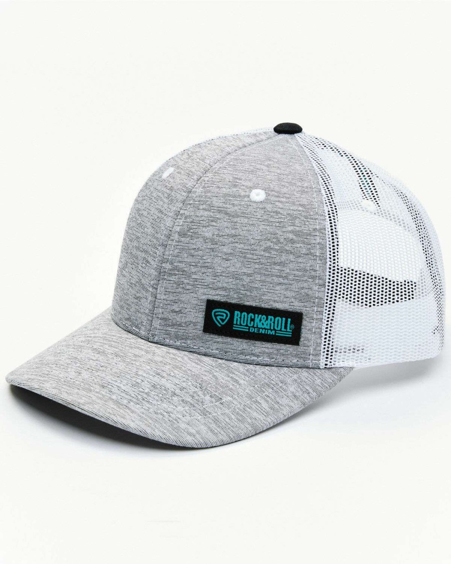 Caps Rock & Roll Denim | Rock & Roll Denim Men'S Grey & White Corner Logo Patch Mesh-Back Ball Cap Outlet