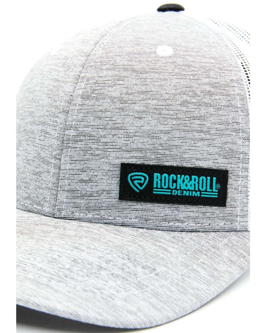 Caps Rock & Roll Denim | Rock & Roll Denim Men'S Grey & White Corner Logo Patch Mesh-Back Ball Cap Outlet