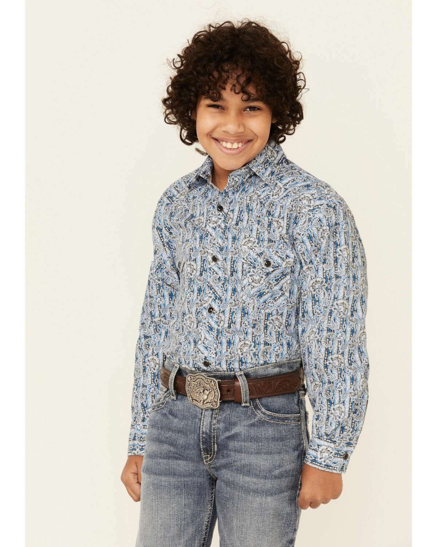 Shirts Rock & Roll Denim | Rock & Roll Denim Boys' Paisley Print Long Sleeve Western Shirt Online