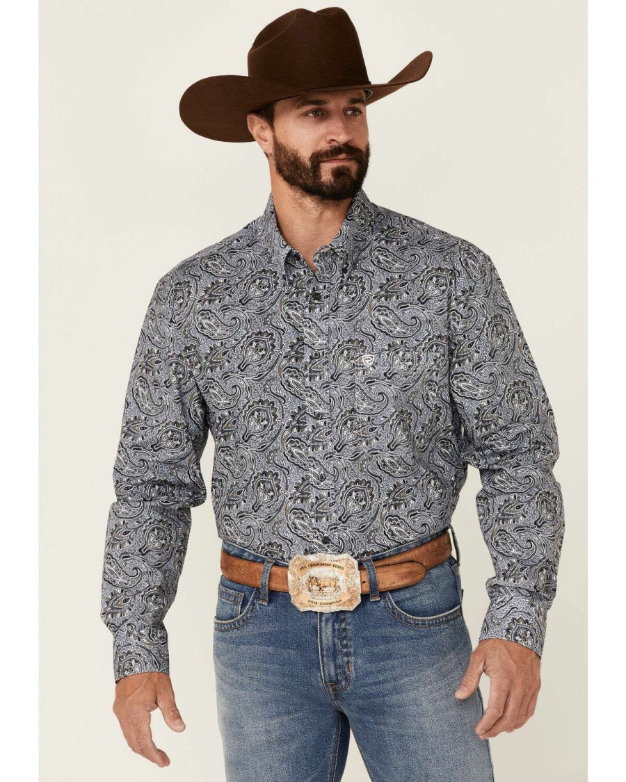 Shirts Rock & Roll Denim | Rock & Roll Denim Men'S Paisley Print Long Sleeve Button-Down Western Shirt Discount