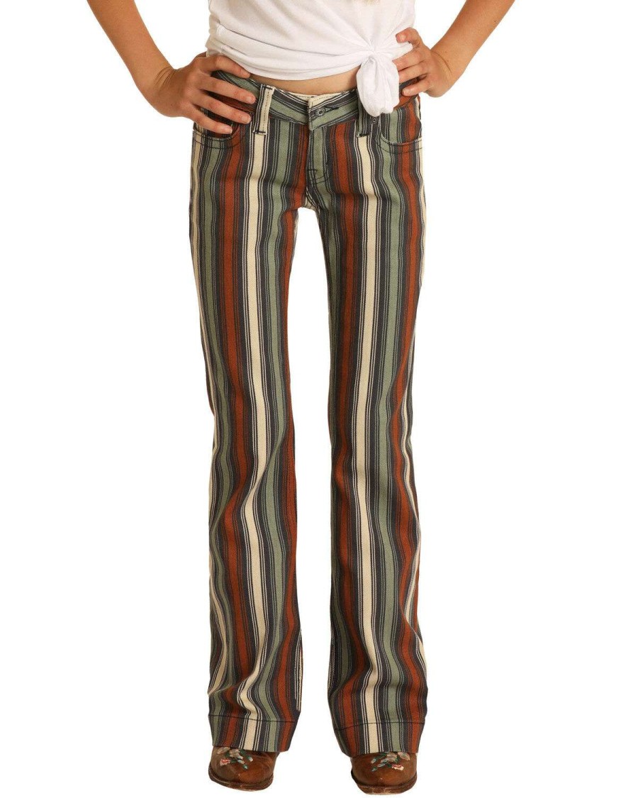 Jeans Rock & Roll Denim | Rock & Roll Denim Girls' Multi Striped Stretch Trouser Jeans Outlet