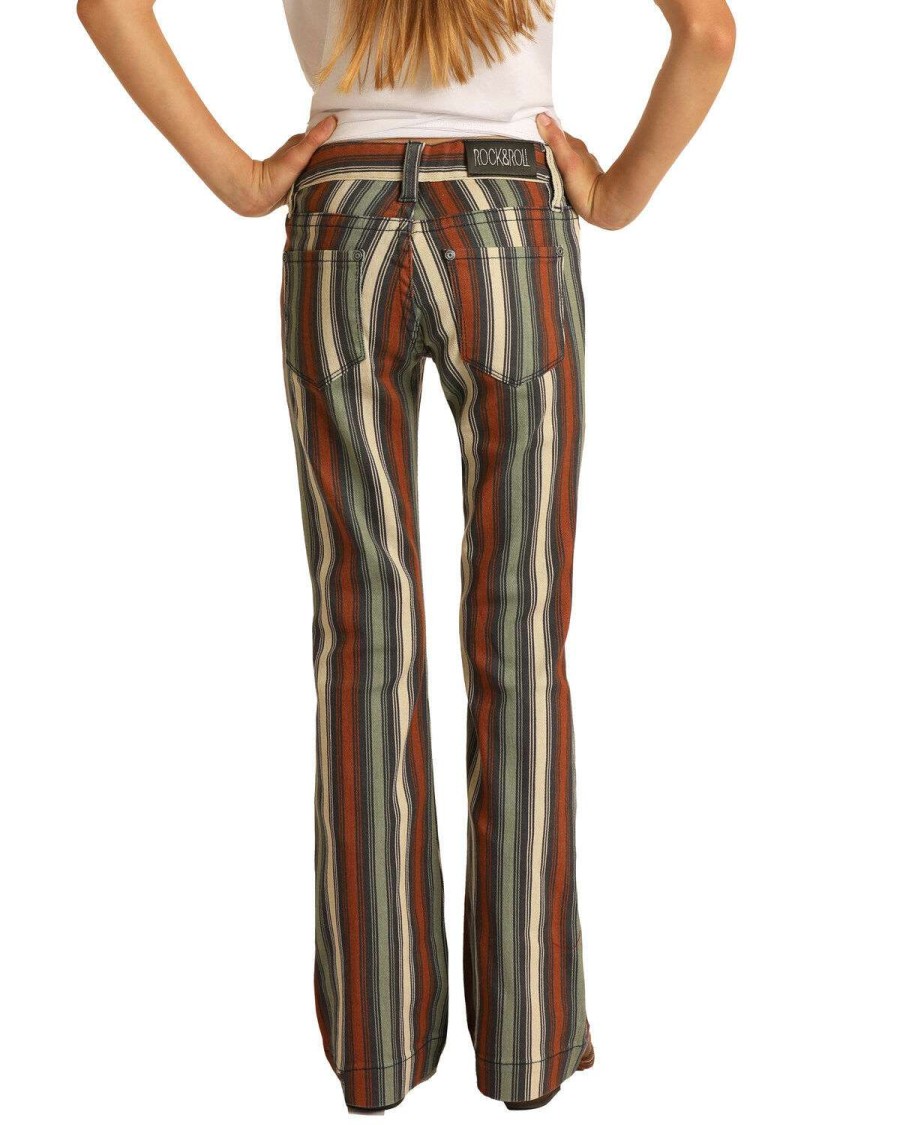 Jeans Rock & Roll Denim | Rock & Roll Denim Girls' Multi Striped Stretch Trouser Jeans Outlet