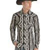 Shirts Rock & Roll Denim | Rock & Roll Denim Men'S Black All-Over Southwestern Print Long Sleeve Snap Western Shirt Outlet