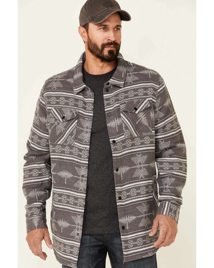 Shirts Rock & Roll Denim | Rock & Roll Denim Men'S Charcoal Southwestern Jacquard Print Long Sleeve Button-Down Shirt Jacket Sale